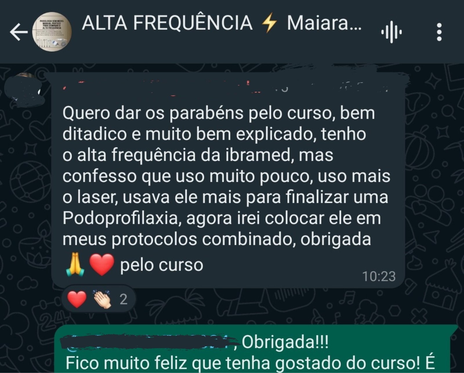Depoimento de aluna sobre o curso
