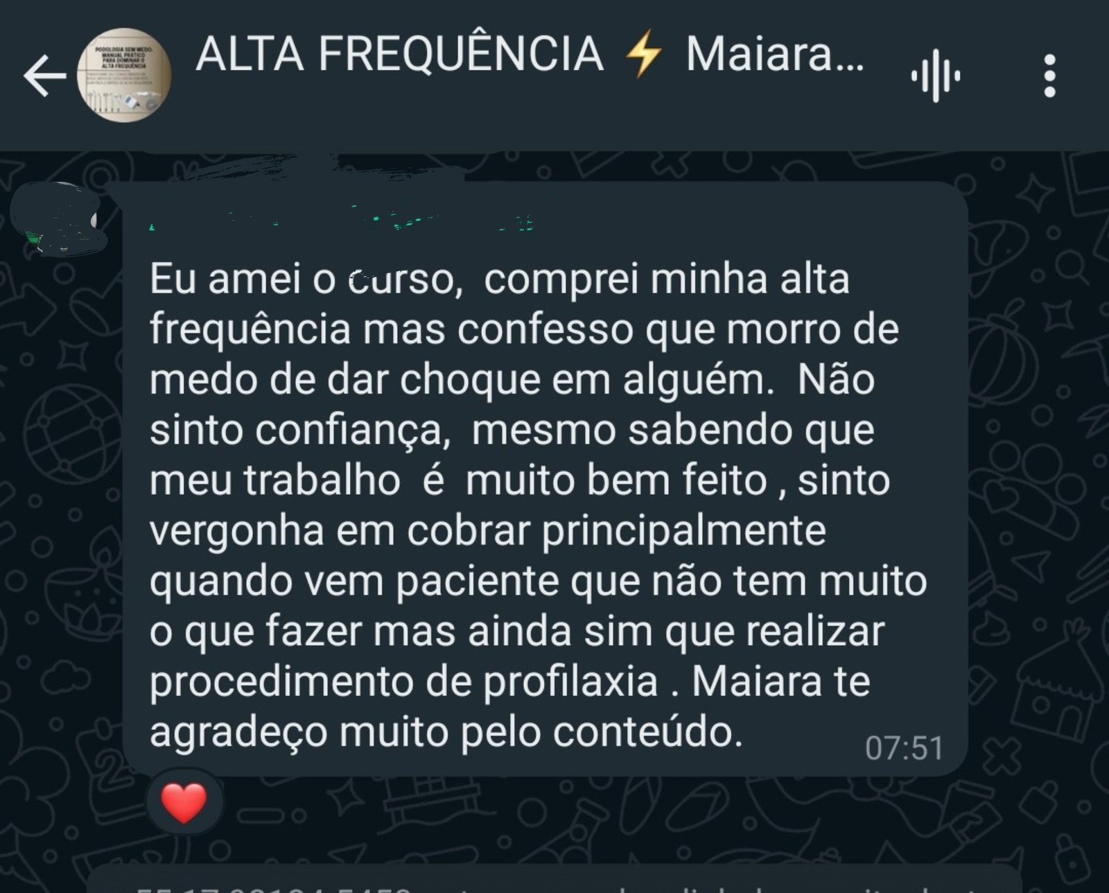 Depoimento de aluna sobre medo de dar choque