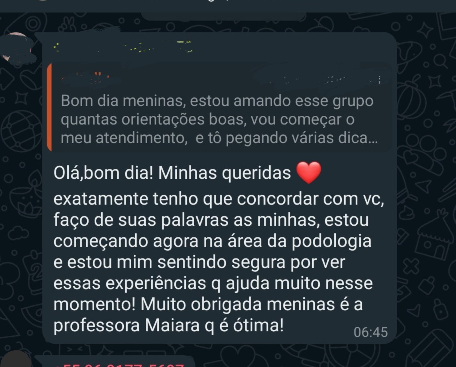 Depoimento de aluna sobre confiança pra atender